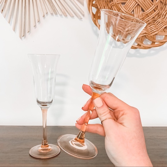 Vintage Pink Depression Glass Champagne Flutes